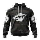 Hoodie NHL Minnesota Wild Special Black Camo Design For Veterans Day St2304