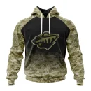 Hoodie NHL Minnesota Wild Special Camo Design For Veterans Day St2302