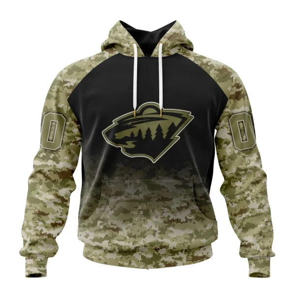 Hoodie NHL Minnesota Wild Special Camo Design For Veterans Day St2302