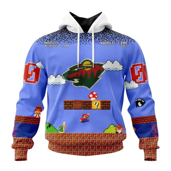 Hoodie NHL Minnesota Wild Special Kits With Super Mario Game Design