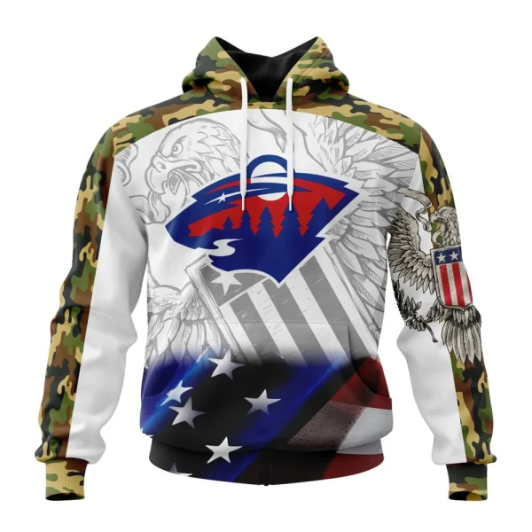 Hoodie NHL Minnesota Wild, Specialized Design With Our America Flag And Our America Eagle