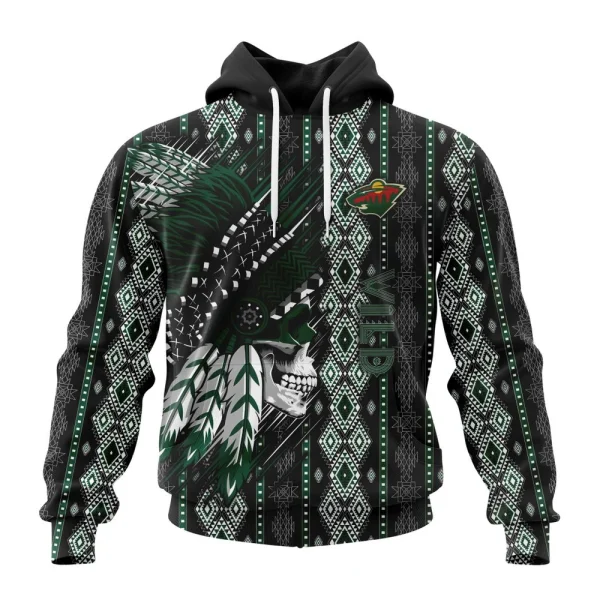 Hoodie NHL Minnesota Wild Special Skull Native Design St2301