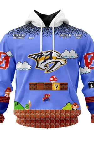 Hoodie NHL Nashville Predators Special Kits With Super Mario Game Design