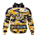 Hoodie NHL Nashville Predators, Specialized Design Wih Camo Team Color And Military Force Logo