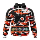 Hoodie NHL Philadelphia Flyers, Specialized Design Wih Camo Team Color And Military Force Logo