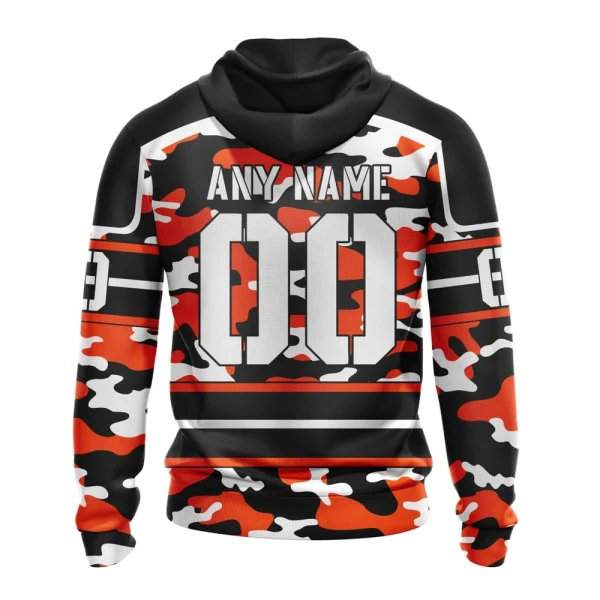 Hoodie NHL Philadelphia Flyers, Specialized Design Wih Camo Team Color And Military Force Logo - Image 2