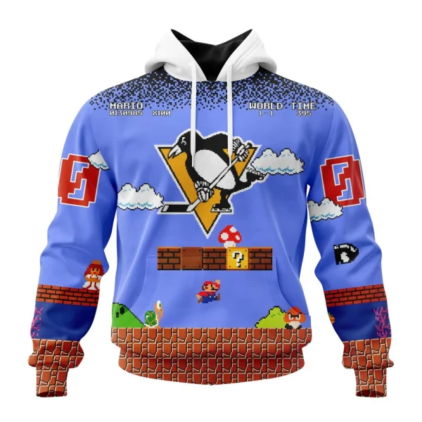 Hoodie NHL Pittsburgh Penguins Special Kits With Super Mario Game Design