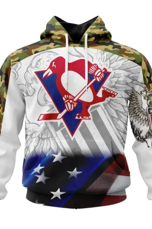 Hoodie NHL Pittsburgh Penguins, Specialized Design With Our America Flag And Our America Eagle