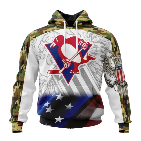 Hoodie NHL Pittsburgh Penguins, Specialized Design With Our America Flag And Our America Eagle