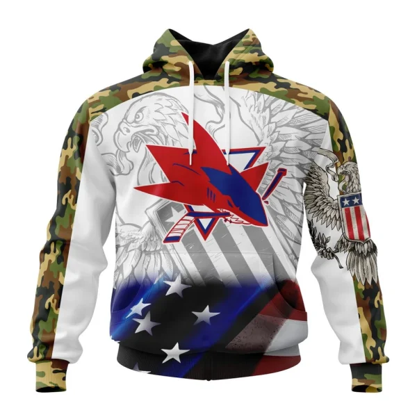 Hoodie NHL San Jose Sharks, Specialized Design With Our America Flag And Our America Eagle