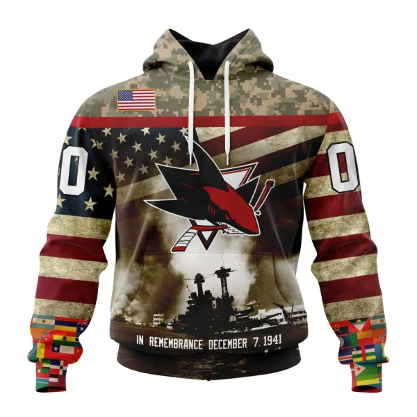 Hoodie NHL San Jose Sharks, Specialized Unisex Kits Remember Pearl Harbor