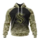 Hoodie NHL Seattle Kraken Special Camo Design For Veterans Day St2302