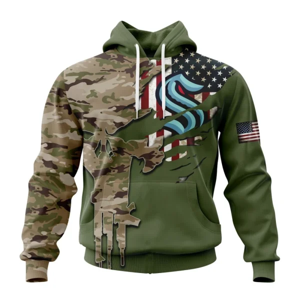 Hoodie NHL Seattle Kraken Special Camo Skull Design St2303