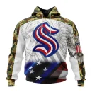 Hoodie NHL Seattle Kraken, Specialized Design With Our America Flag And Our America Eagle