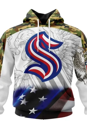 Hoodie NHL Seattle Kraken, Specialized Design With Our America Flag And Our America Eagle