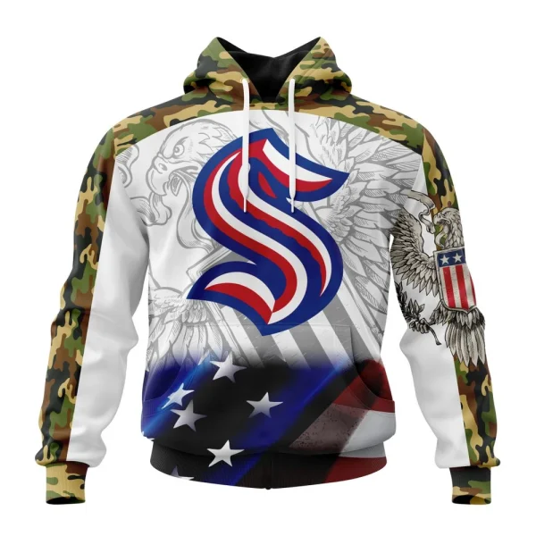 Hoodie NHL Seattle Kraken, Specialized Design With Our America Flag And Our America Eagle