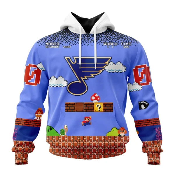 Hoodie NHL St. Louis Blues Special Kits With Super Mario Game Design