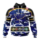 Hoodie NHL St. Louis Blues, Specialized Design Wih Camo Team Color And Military Force Logo