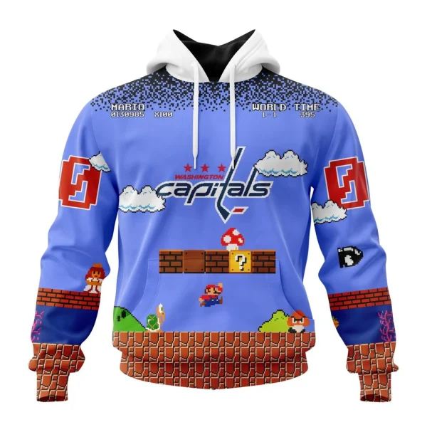 Hoodie NHL Washington Capitals Special Kits With Super Mario Game Design