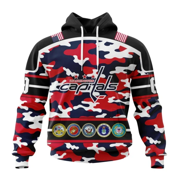 Hoodie NHL Washington Capitals, Specialized Design Wih Camo Team Color And Military Force Logo