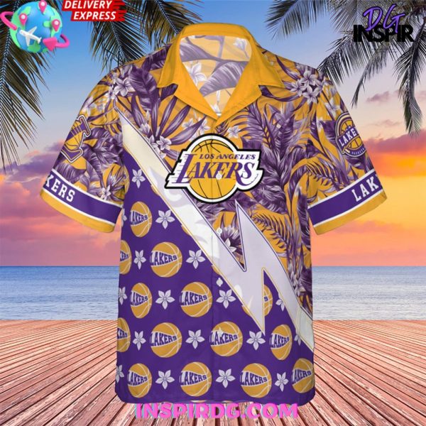 Los Angeles Lakers Tropical And Basketball Hawaiian Shirt - Image 2