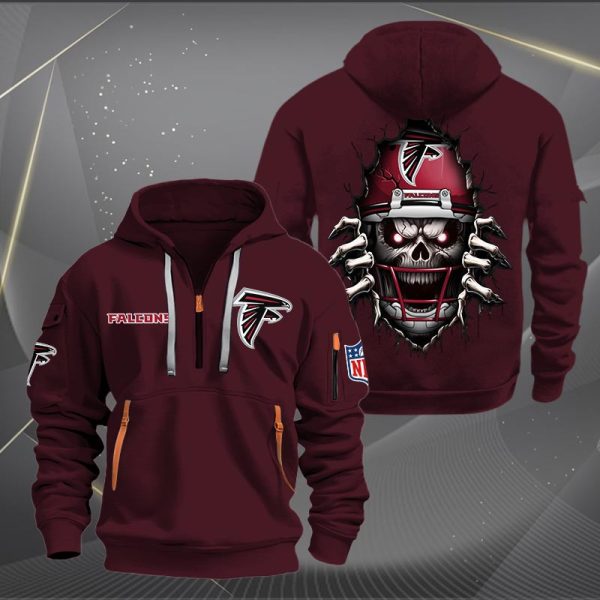 Atlanta Falcons Football Player Skull Quarter Zip Hoodie