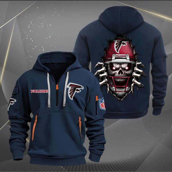 Atlanta Falcons Football Player Skull Quarter Zip Hoodie - Image 3