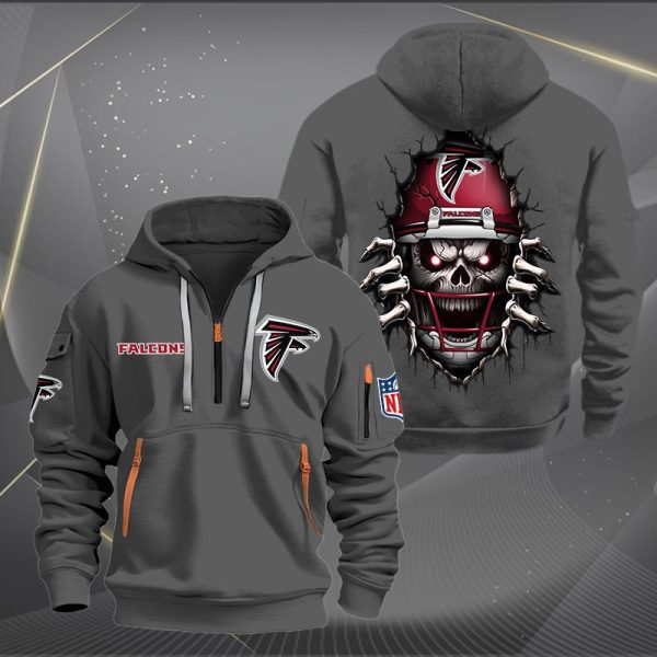 Atlanta Falcons Football Player Skull Quarter Zip Hoodie - Image 4