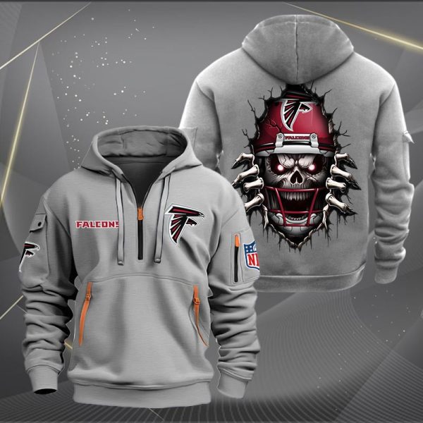 Atlanta Falcons Football Player Skull Quarter Zip Hoodie - Image 5