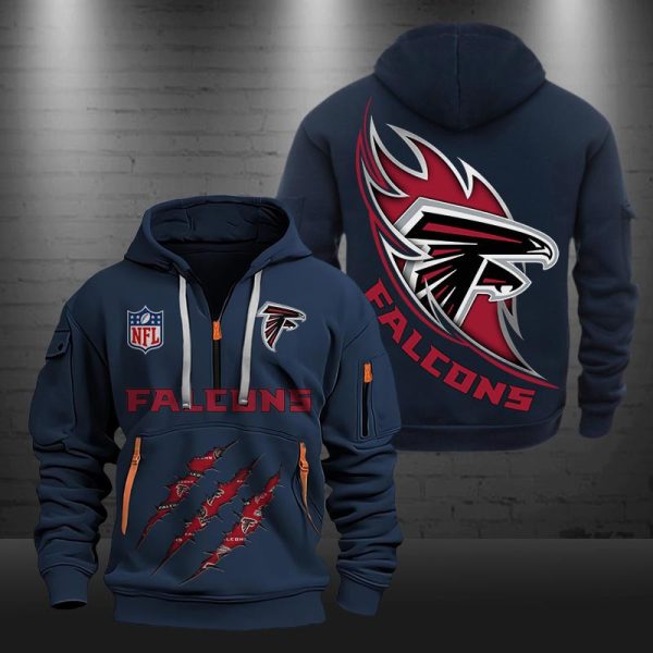 Atlanta Falcons Monster Scratch Logo NFL Quarter Zip Hoodie - Image 2