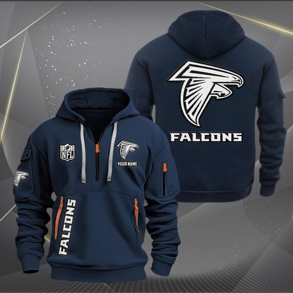 Atlanta Falcons White Logo NFL Quarter Zip Hoodie - Image 2