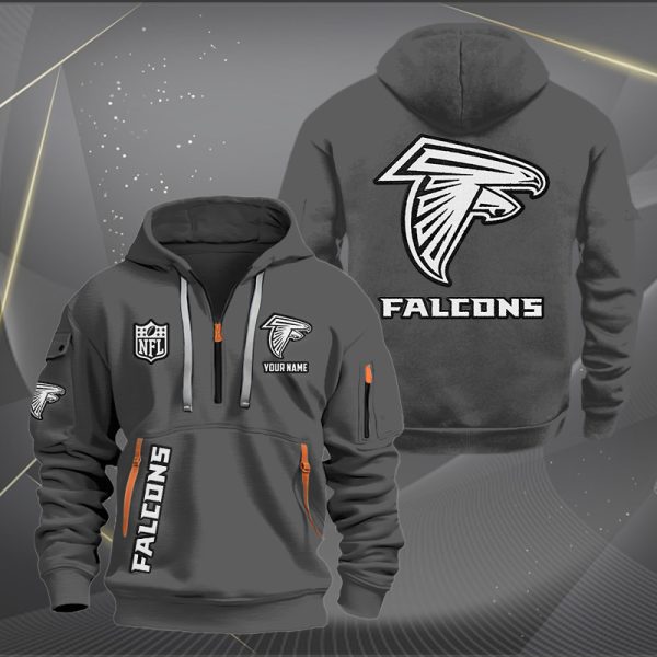 Atlanta Falcons White Logo NFL Quarter Zip Hoodie - Image 3