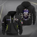 Baltimore Ravens Football Player Skull Quarter Zip Hoodie