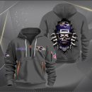Baltimore Ravens Football Player Skull Quarter Zip Hoodie