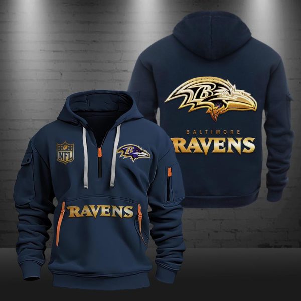 Baltimore Ravens Golden Logo NFL Quarter Zip Hoodie