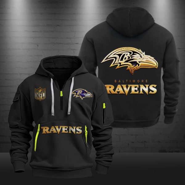 Baltimore Ravens Golden Logo NFL Quarter Zip Hoodie - Image 2