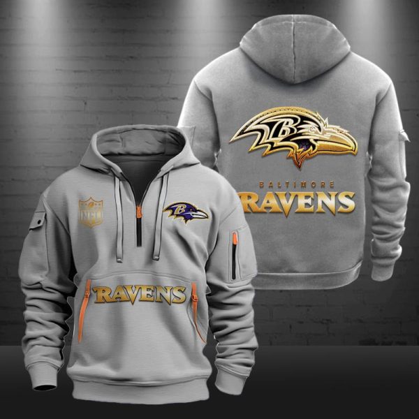 Baltimore Ravens Golden Logo NFL Quarter Zip Hoodie - Image 3