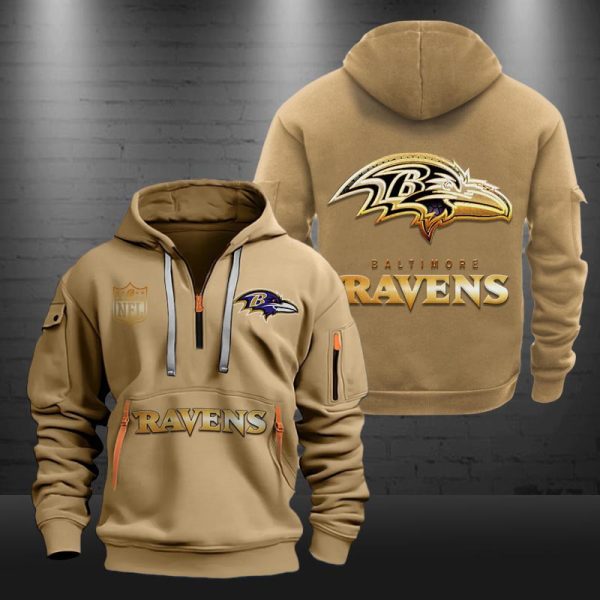 Baltimore Ravens Golden Logo NFL Quarter Zip Hoodie - Image 4