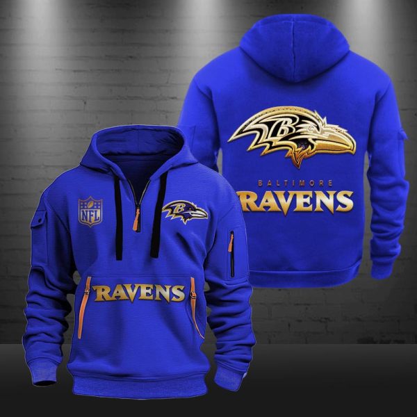 Baltimore Ravens Golden Logo NFL Quarter Zip Hoodie - Image 5