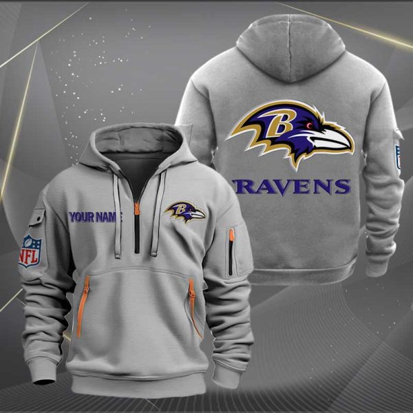 Baltimore Ravens Logo NFL Quarter Zip Hoodie Ver 257 - Image 3
