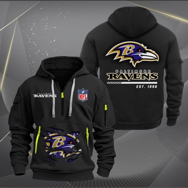 Baltimore Ravens Monster Scratch 2 Logo NFL Quarter Zip Hoodie