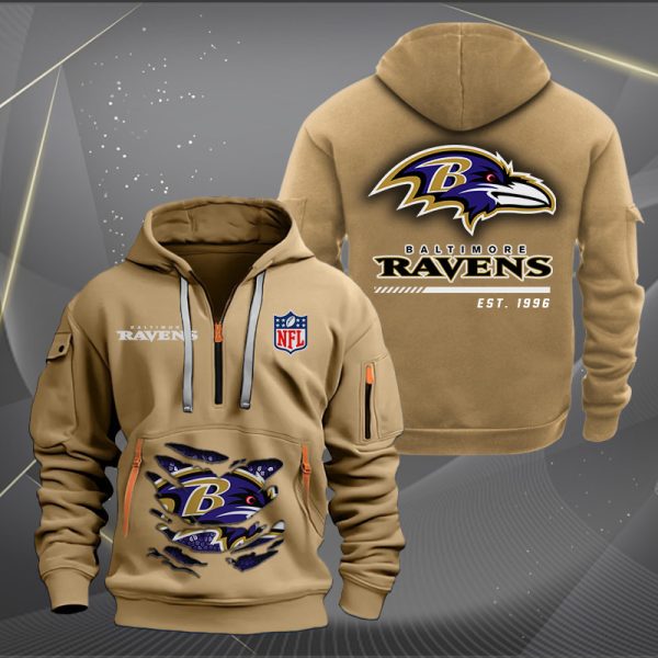 Baltimore Ravens Monster Scratch 2 Logo NFL Quarter Zip Hoodie - Image 4