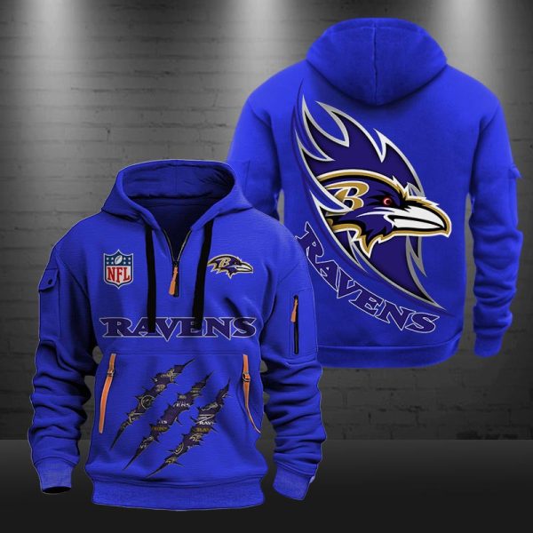 Baltimore Ravens Monster Scratch Logo NFL Quarter Zip Hoodie