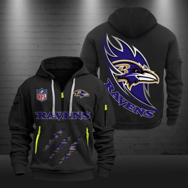 Baltimore Ravens Monster Scratch Logo NFL Quarter Zip Hoodie - Image 2
