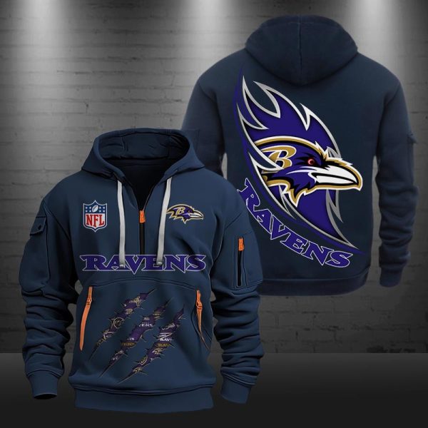 Baltimore Ravens Monster Scratch Logo NFL Quarter Zip Hoodie - Image 3