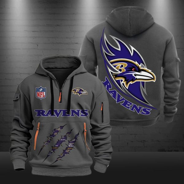 Baltimore Ravens Monster Scratch Logo NFL Quarter Zip Hoodie - Image 4