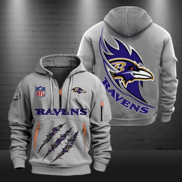 Baltimore Ravens Monster Scratch Logo NFL Quarter Zip Hoodie - Image 5