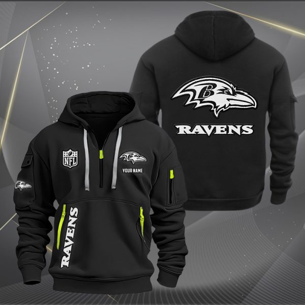 Baltimore Ravens White Logo NFL Quarter Zip Hoodie