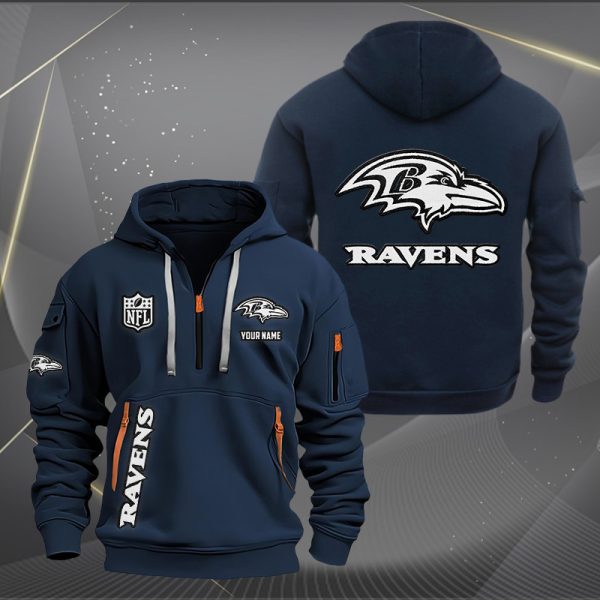 Baltimore Ravens White Logo NFL Quarter Zip Hoodie - Image 2