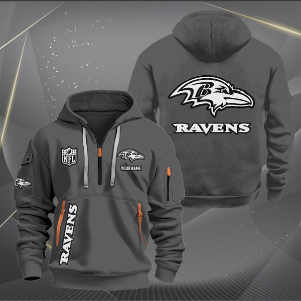 Baltimore Ravens White Logo NFL Quarter Zip Hoodie - Image 3
